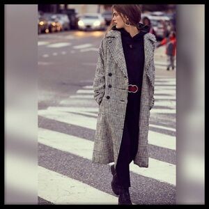 Free People Menswear Plaid Tweed Black & White Trench Coat